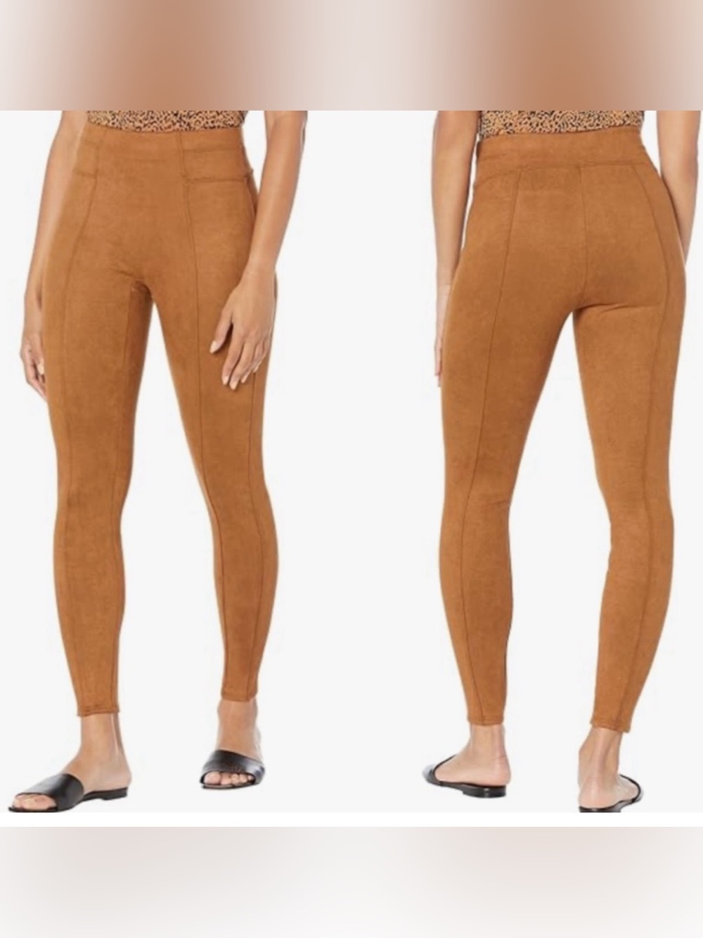 SPANX Faux Suede High-Waist Leggings in Cognac Brown